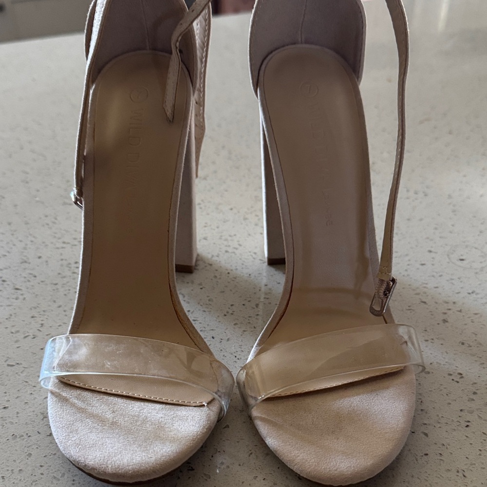 Wild Diva Nude and Clear Strap Heels